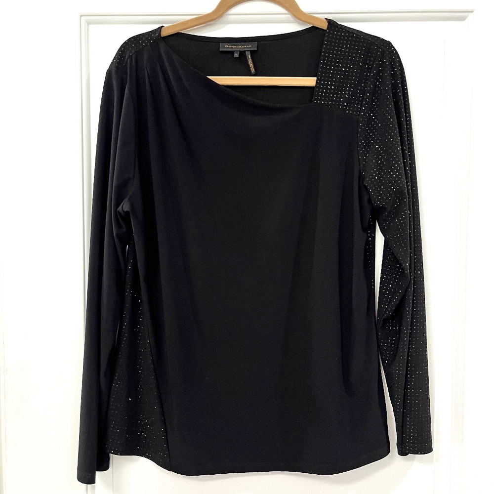 Donna Karan Top with Asymmetrical Sparkle Details on Sleeves & Back, Size Large